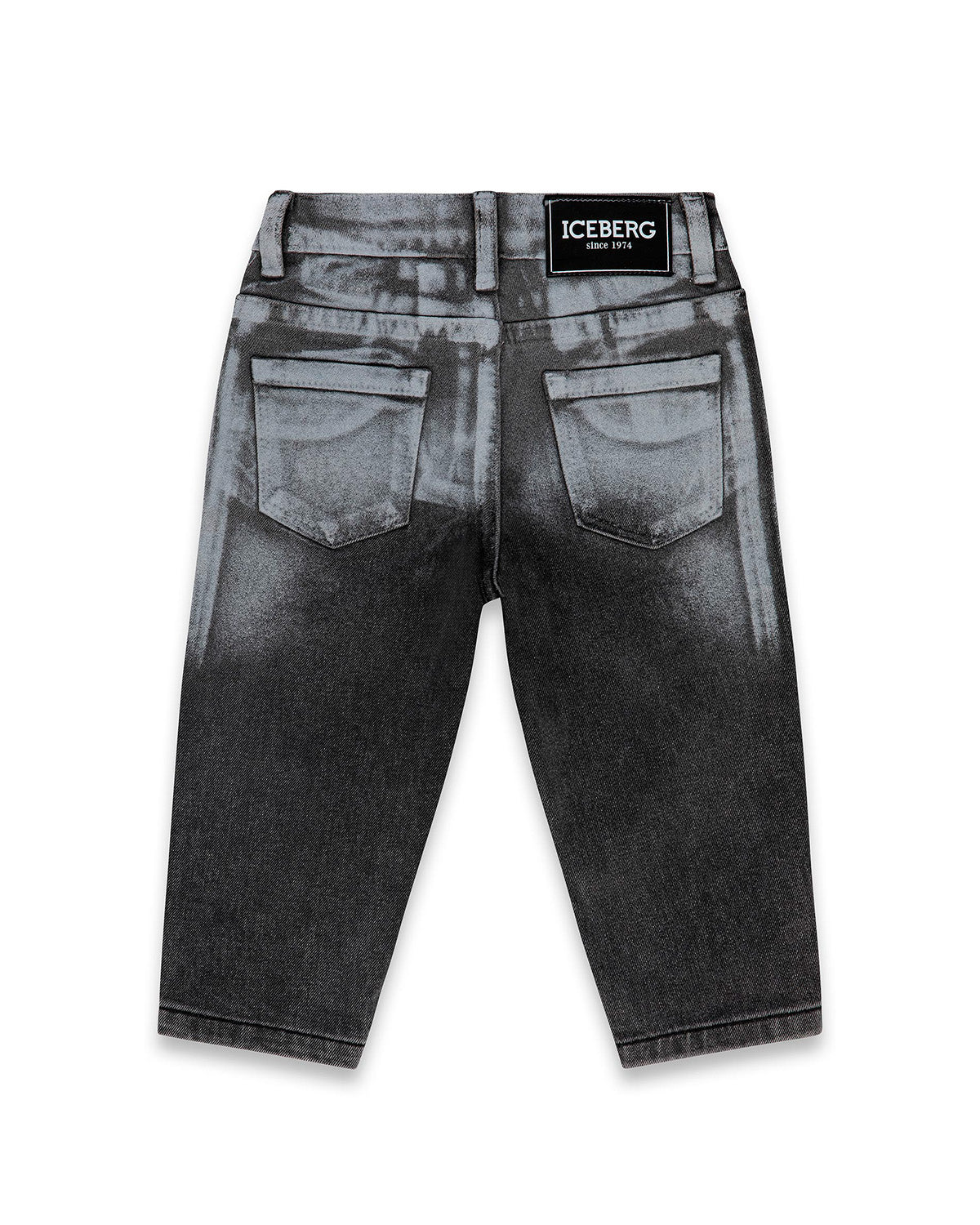 Iceberg Kids Jeans Denim Nero con Effetto Acid Wash per Neonati