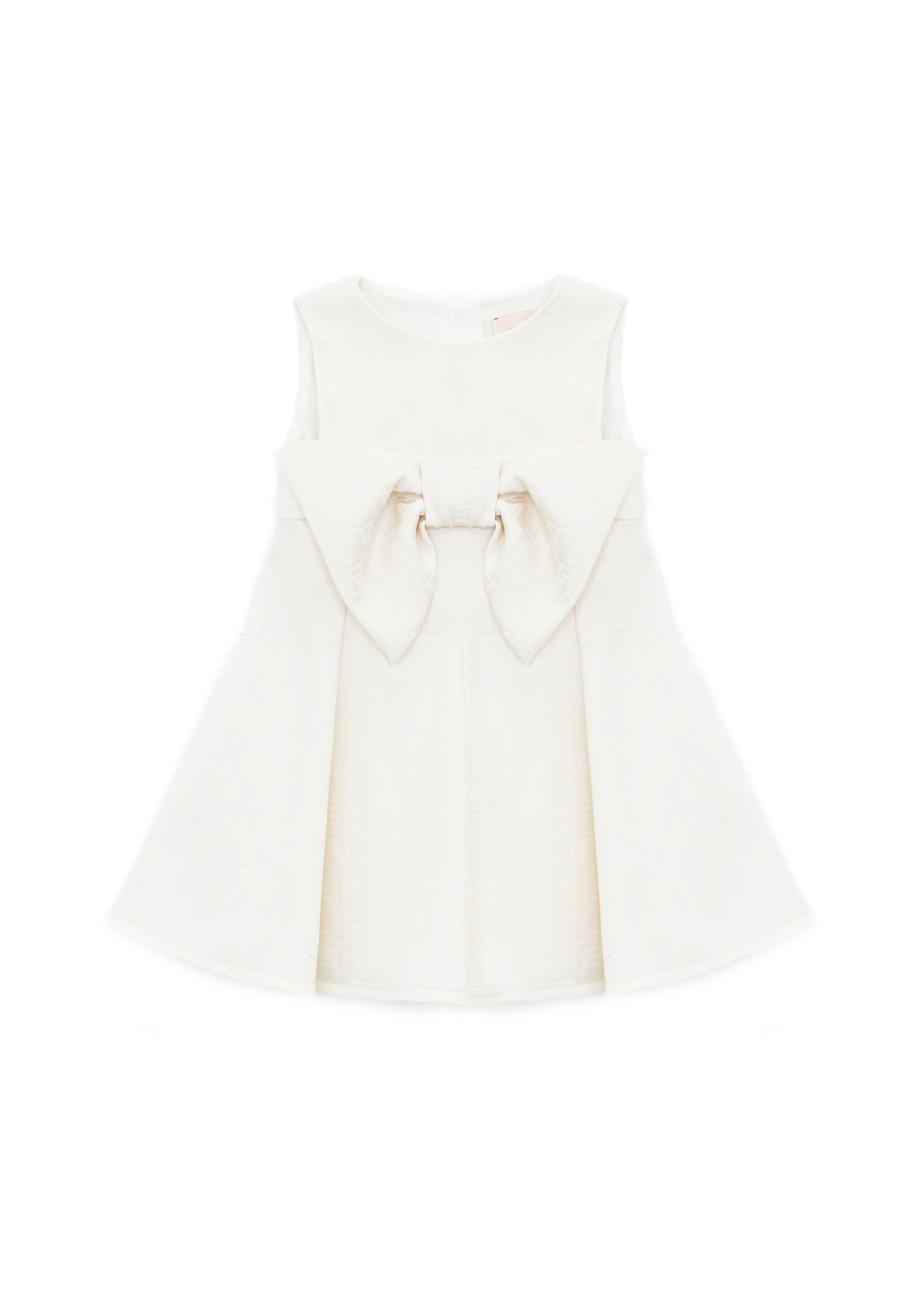 Elisabetta Franchi La Mia Bambina Abito con Logo Monogram con Fiocco Burro