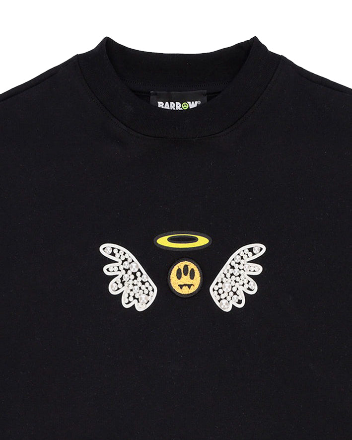 Barrow Kids T-Shirt Nera con Motivo Ali per Bambine