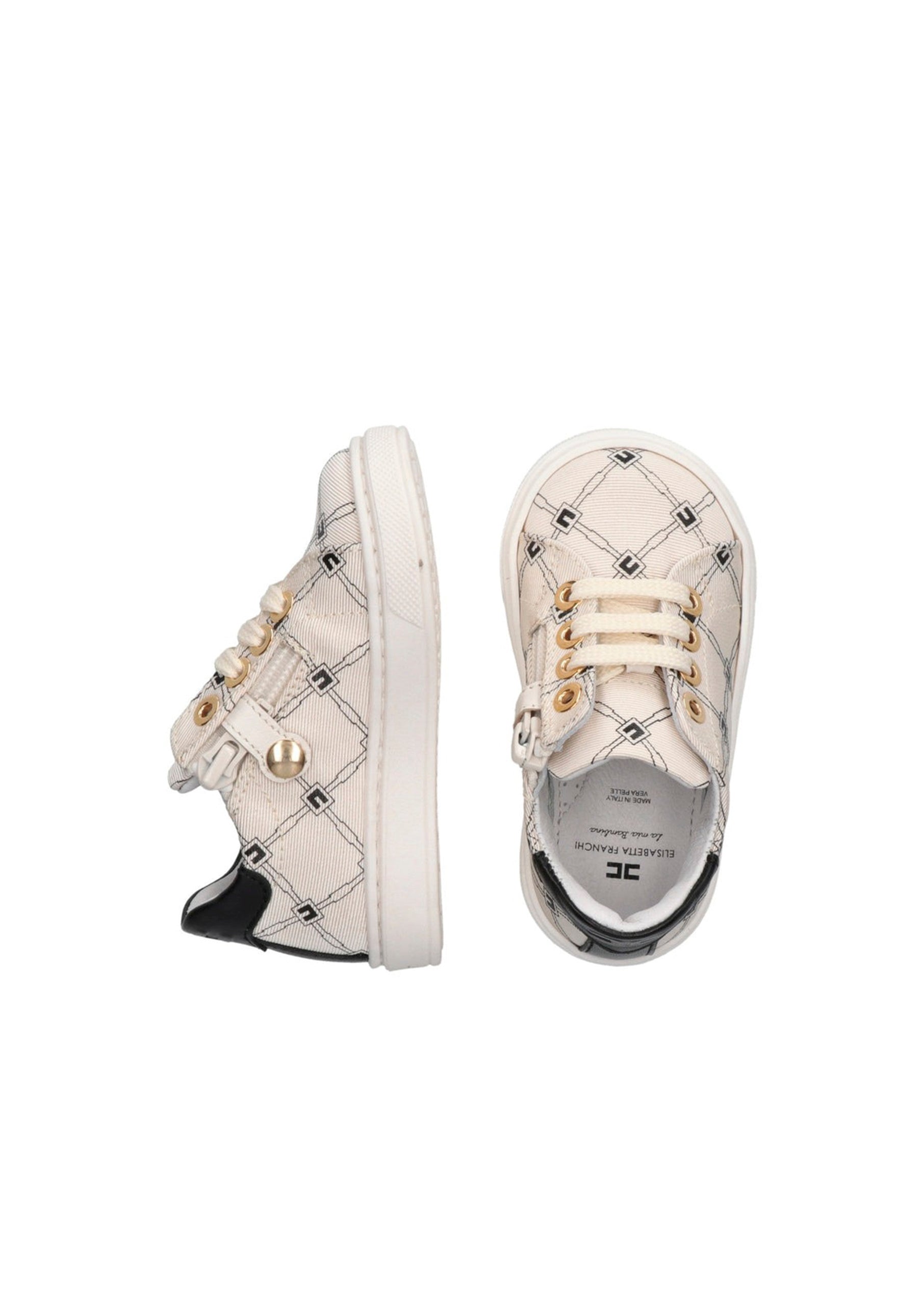 Elisabetta Franchi La Mia Bambina Sneakers Burro/Nero Monogram per Neonate