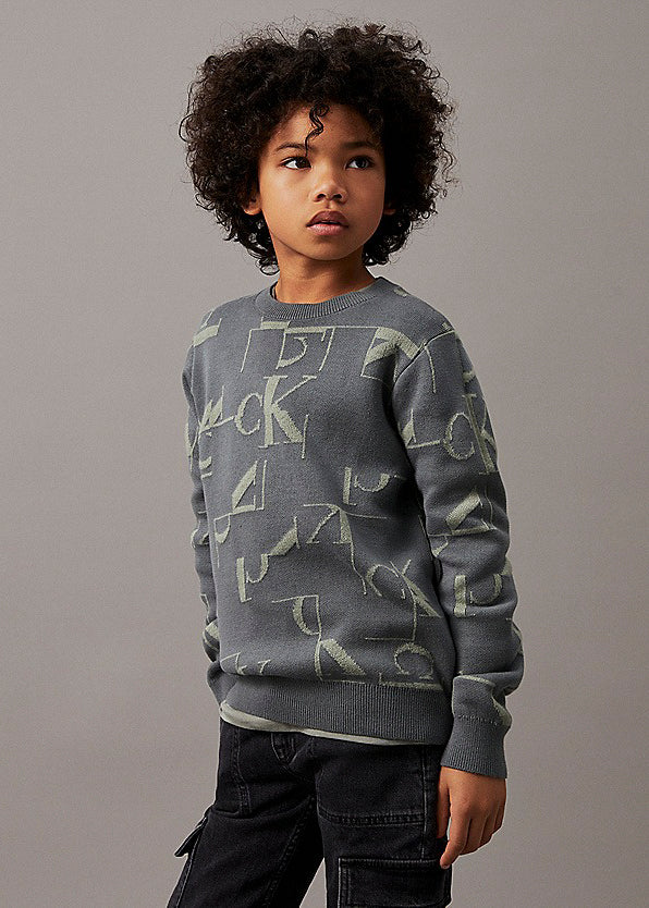 Calvin Klein Kids Maglione Grigio con Logo Monogram per Bambini
