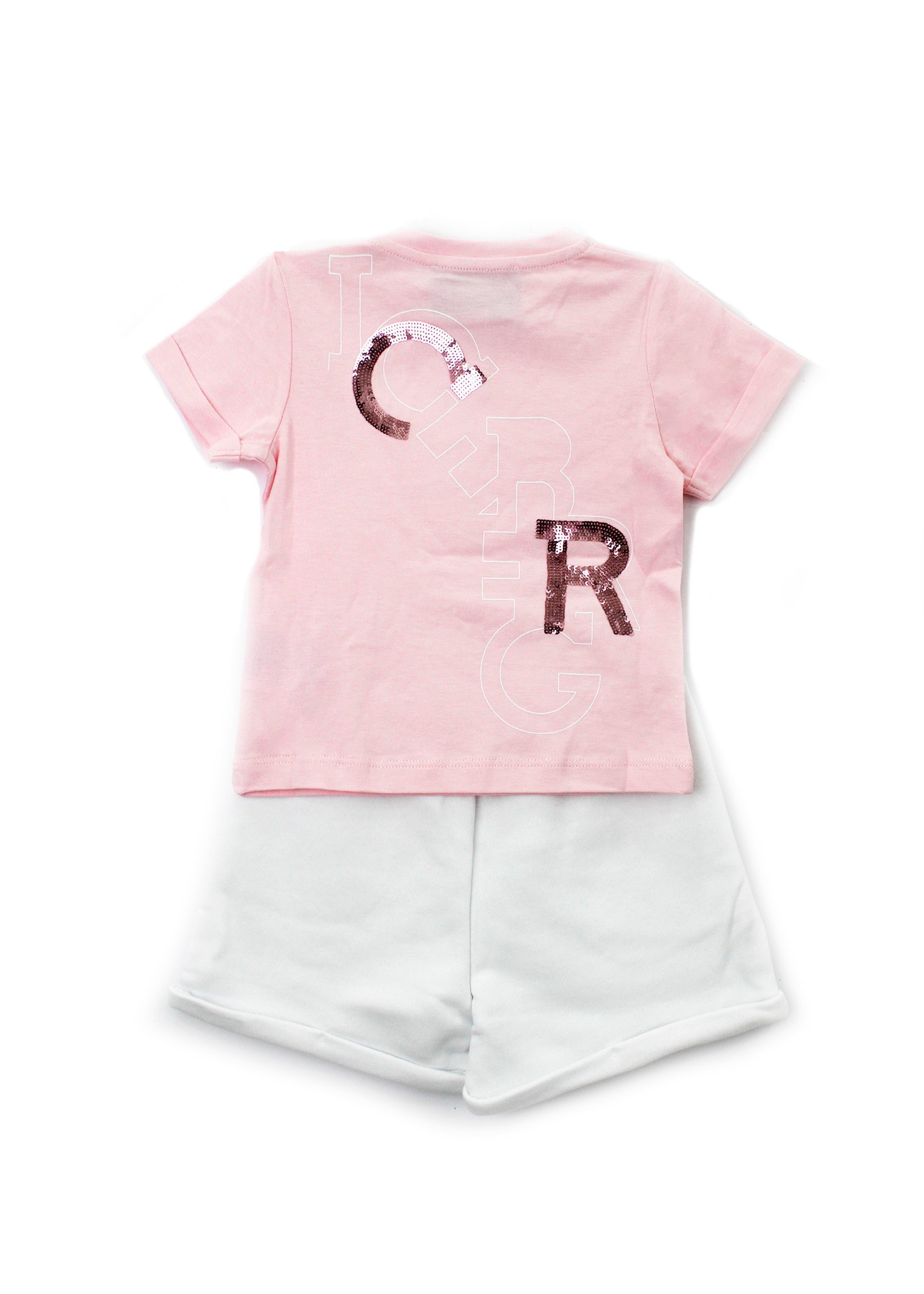 Iceberg Kids T-shirt Rosa con Stampa Retro con Short Bianchi per Neonate