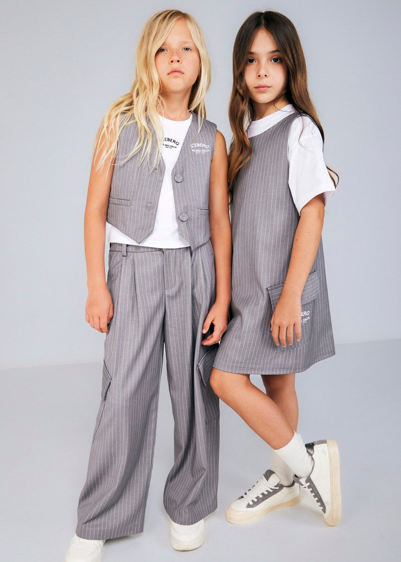 Iceberg Kids Pantaloni Gessati Grigi per Bambine