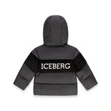 Iceberg Kids Bomber Nero con Cappuccio e Patch Logo per Neonati