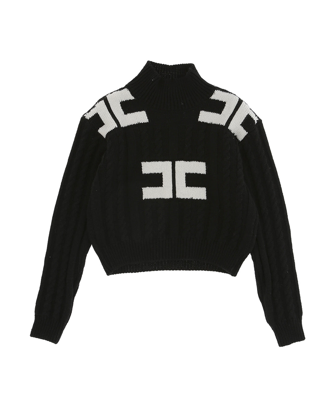 Elisabetta Franchi La Mia Bambina Maglioncino Nero con Intarso Logo per Bambine