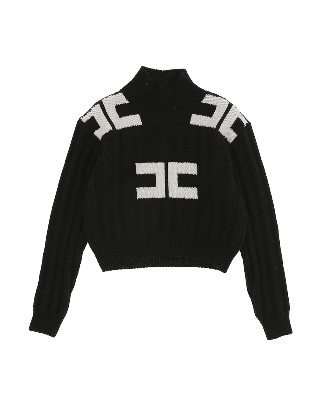 Elisabetta Franchi La Mia Bambina Maglioncino Nero con Intarso Logo per Bambine