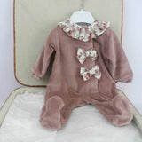 Deolinda Tutina Terracotta con Fiocchi per Neonate