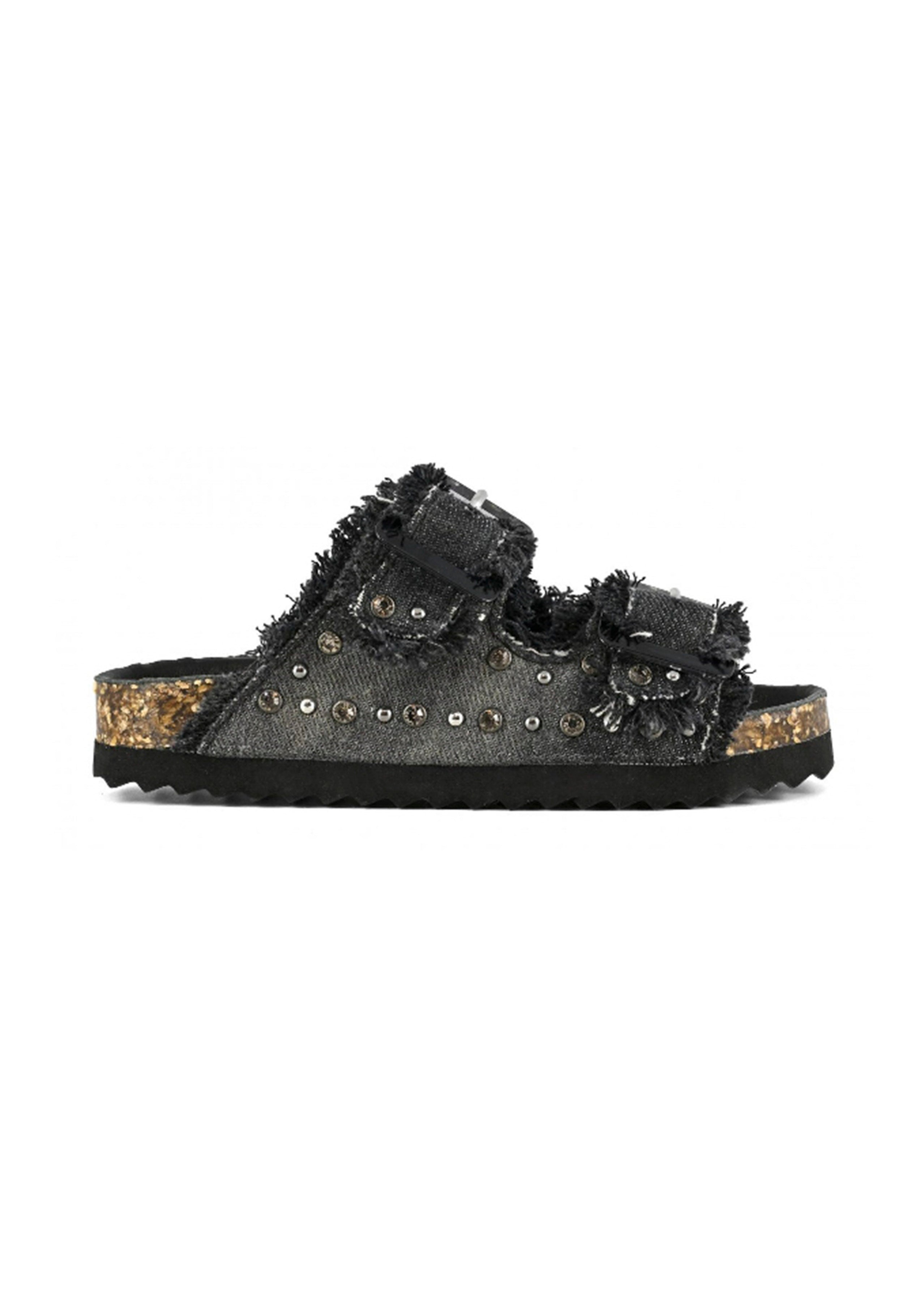 Colors of California Sandalo Doppia Fascia Nero con Strass per Bambine