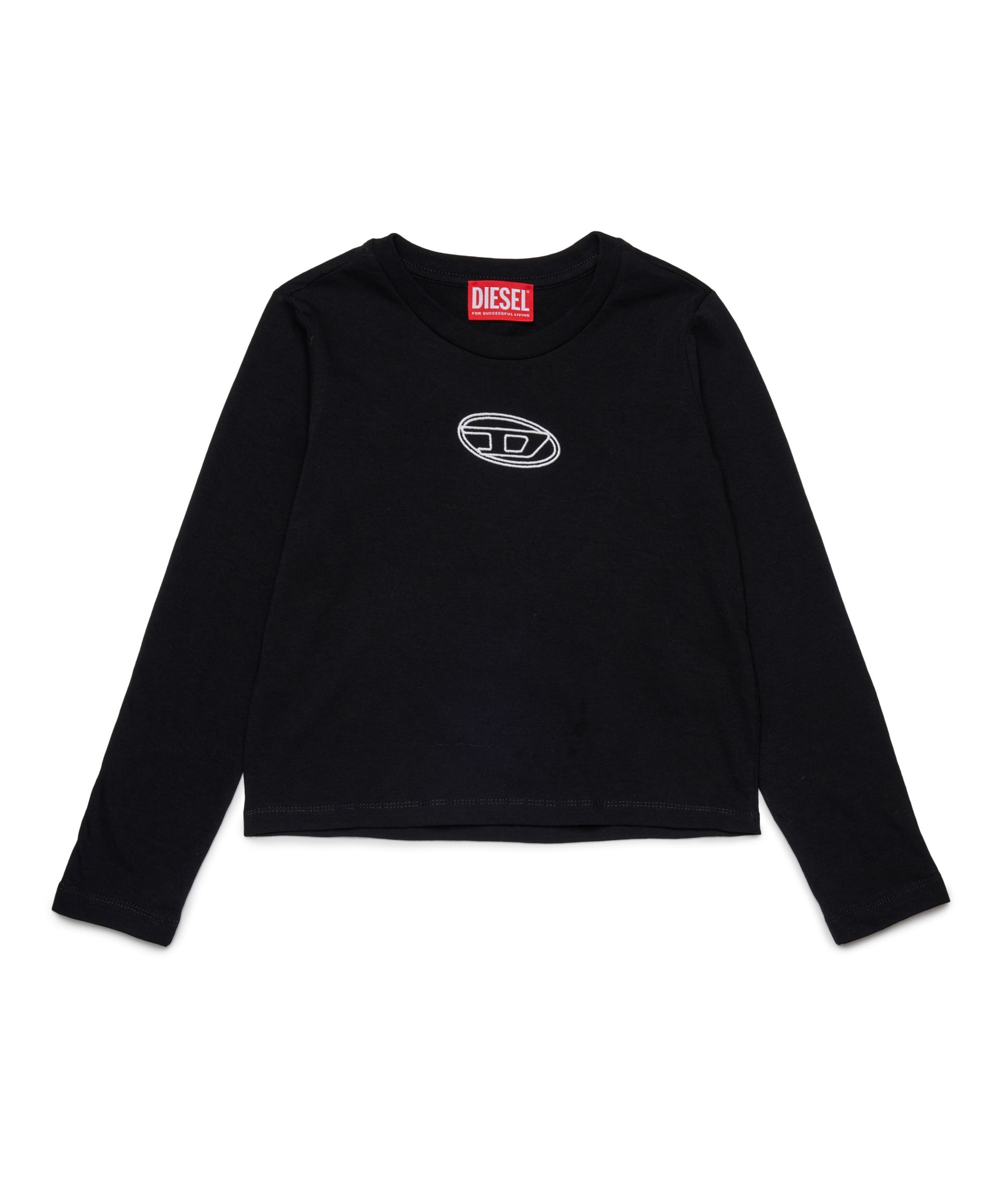 Diesel Kids T shirt Manica Lunga Nera con Oval D per Bambini