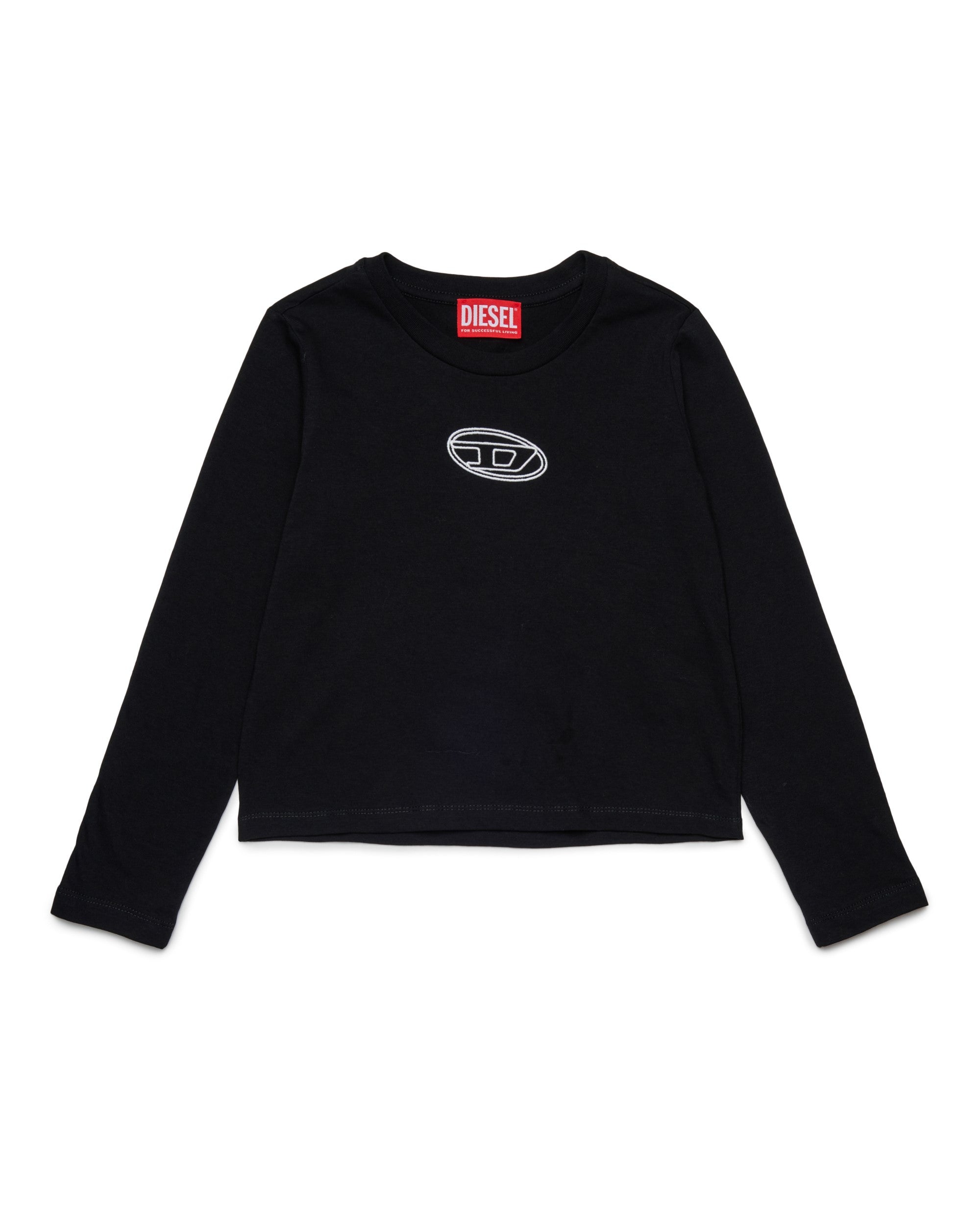 Diesel Kids T shirt Manica Lunga Nera con Oval D per Bambini