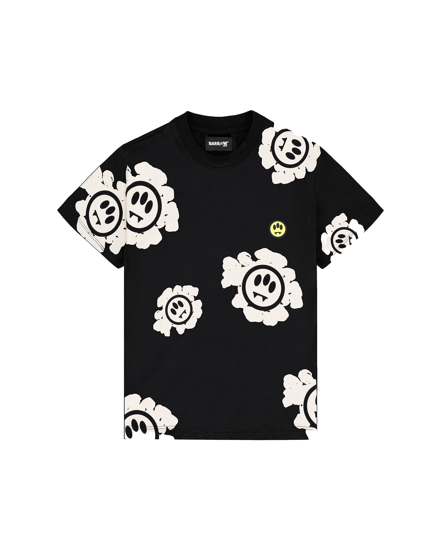 Barrow Kids T-Shirt Nera con Stampa Floreale Bianca per Bambini
