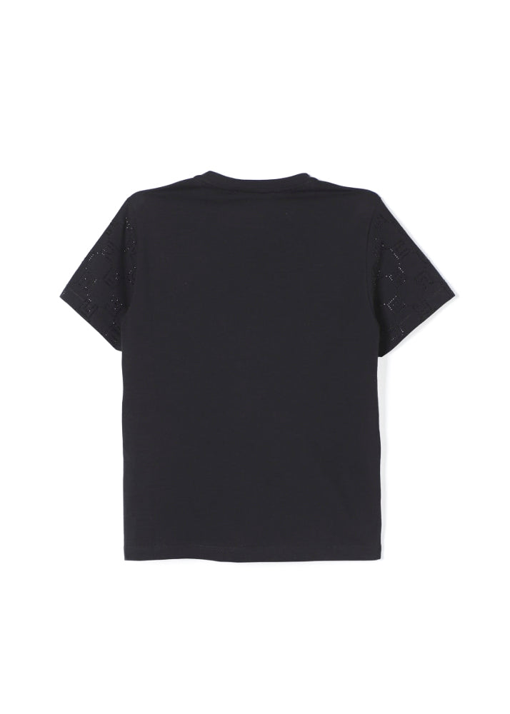 Elisabetta Franchi La Mia Bambina T-shirt Nera con Strass Logo per Bambine (retro)