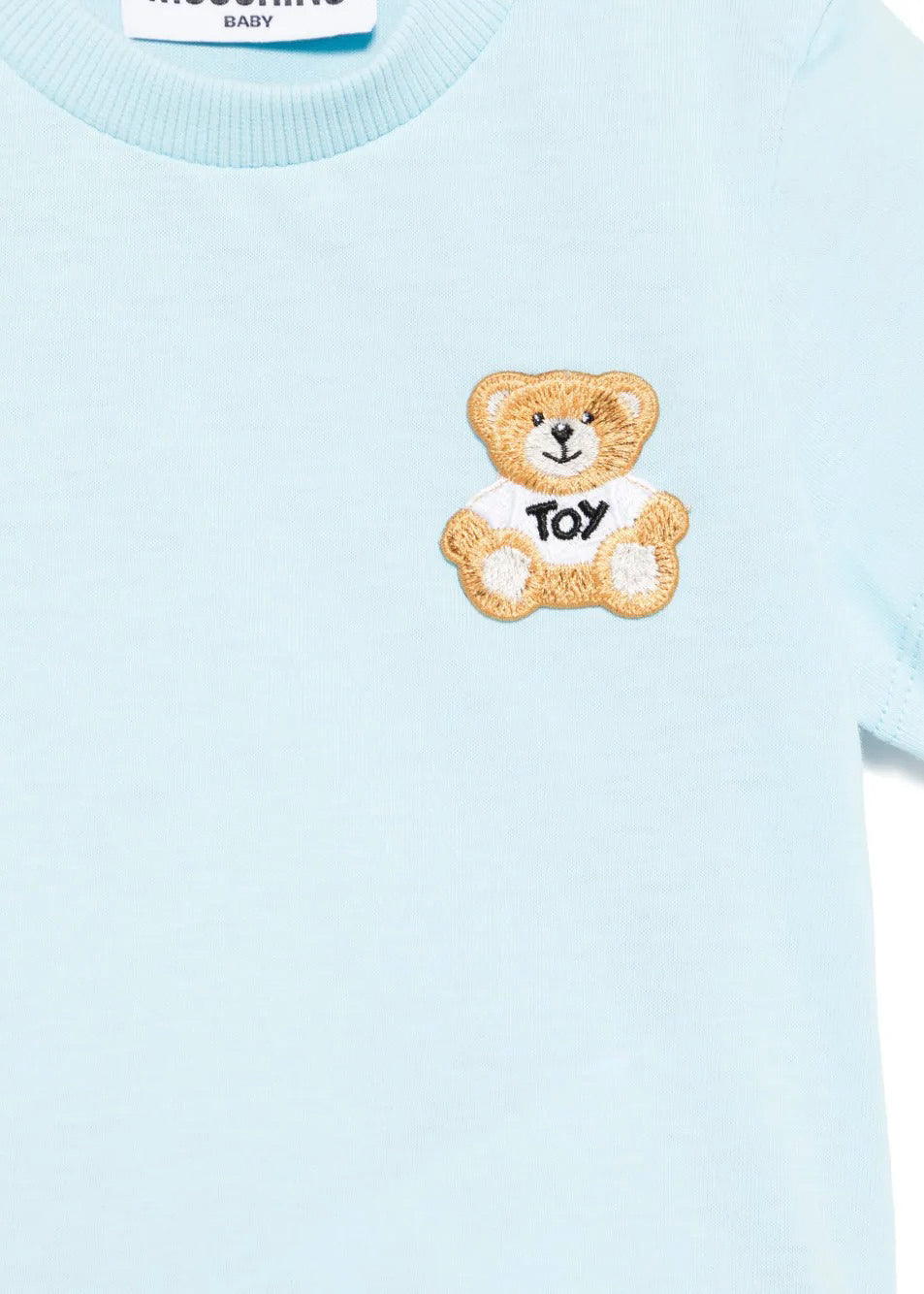 Moschino Kids T-shirt Celeste con Ricamo Toy per Neonati