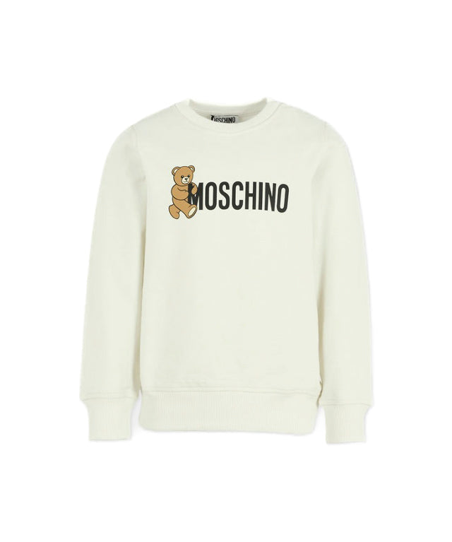 Moschino Kids Felpa Girocollo Panna con Logo per Bambini