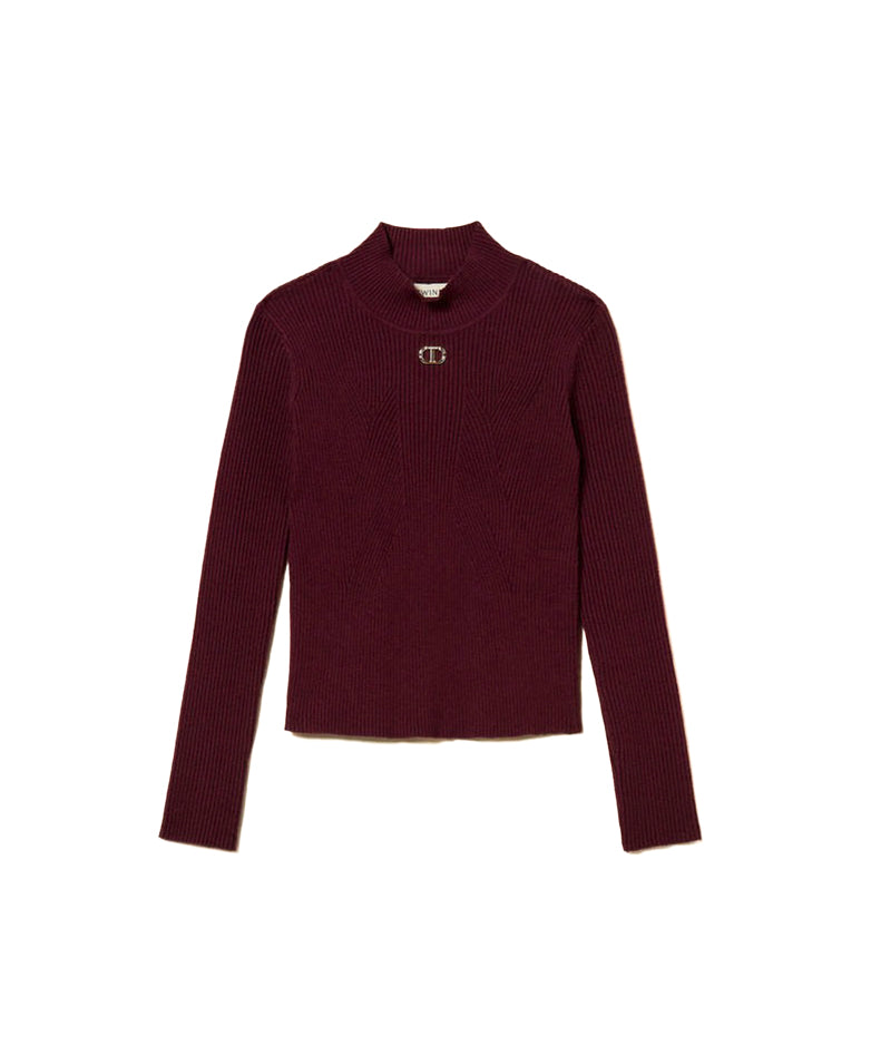 Twinset Kids Lupetto a Costine Bordeaux per Bambine