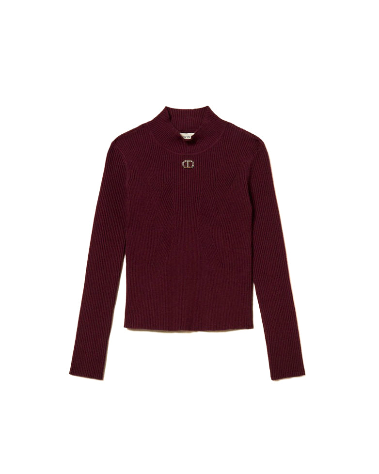 Twinset Kids Lupetto a Costine Bordeaux per Bambine