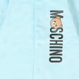 Moschino Kids Tutina Celeste con Logo Vertical per Neonati