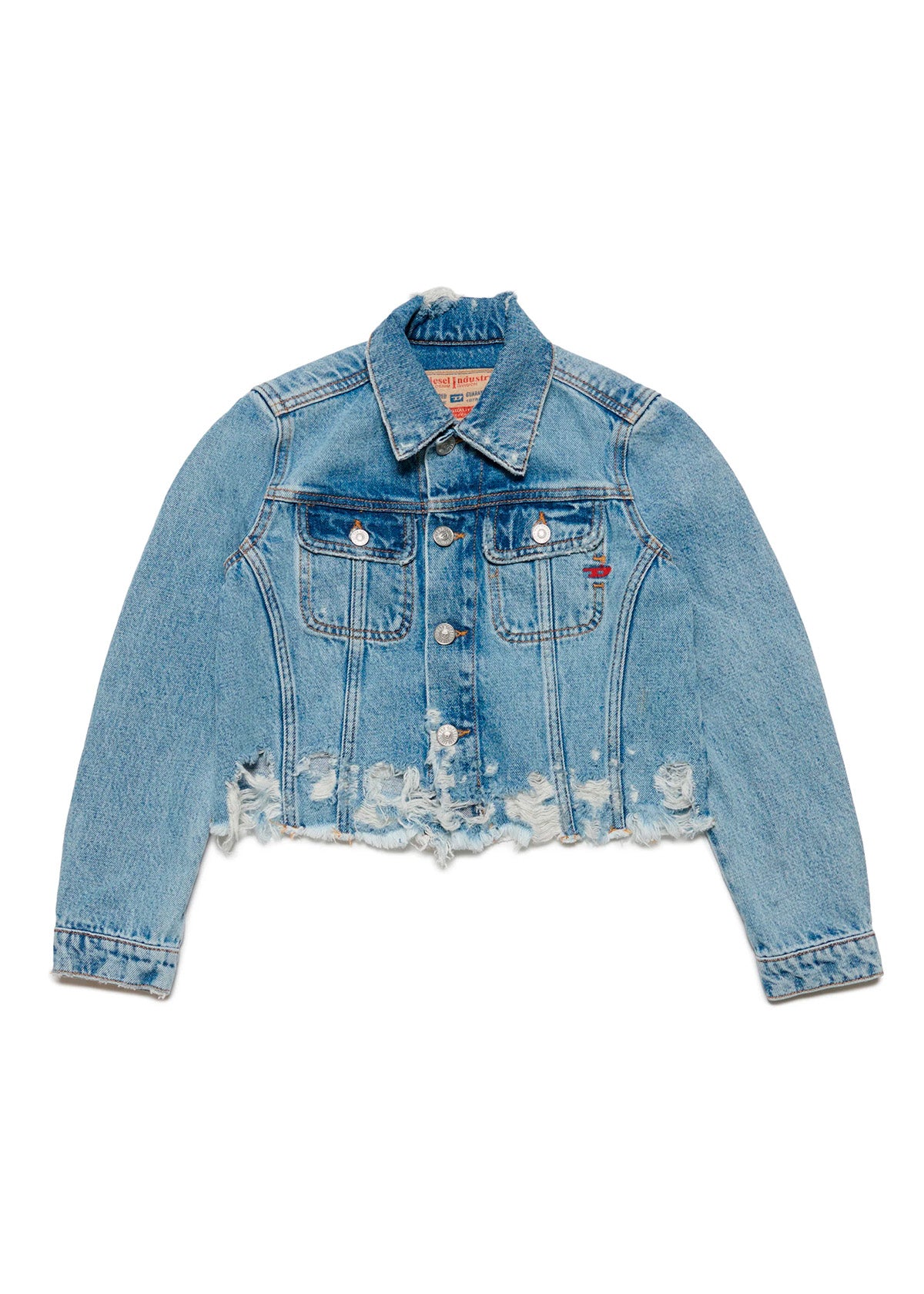 Diesel Kids Giubbino Di Jeans Crop con Abrasioni frontale