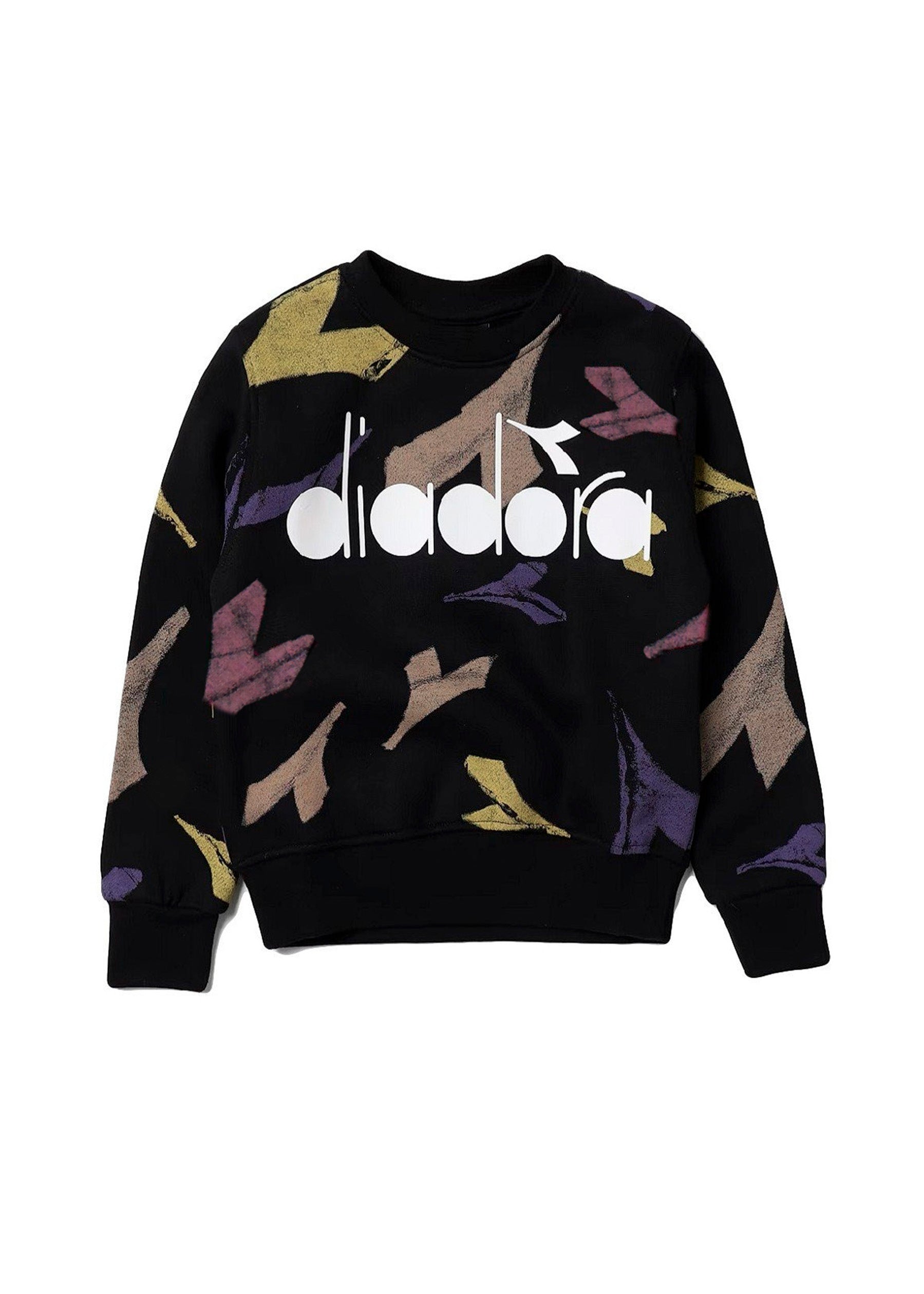 Diadora Felpa Nera con Logo All Over per Bambine