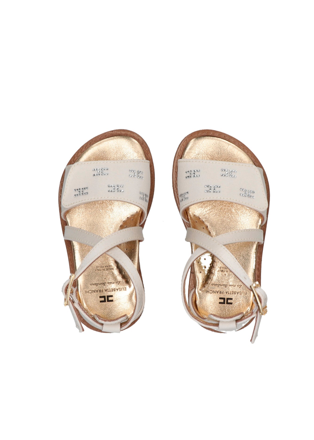 Elisabetta Franchi La Mia Bambina Sandalo Avorio Incrociato con Strass per Neonate