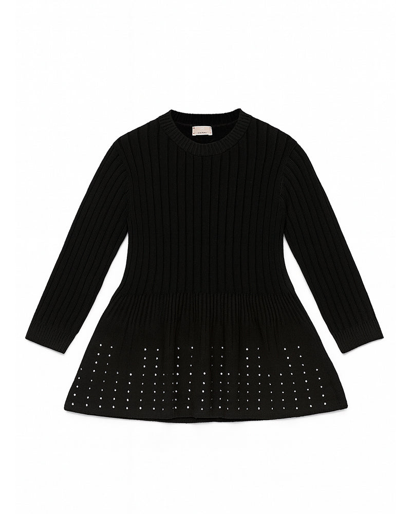 Elisabetta Franchi La Mia Bambina Abito Nero a Coste con Strass per Neonate