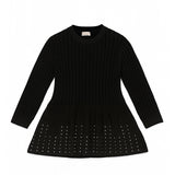 Elisabetta Franchi La Mia Bambina Abito Nero a Coste con Strass per Neonate