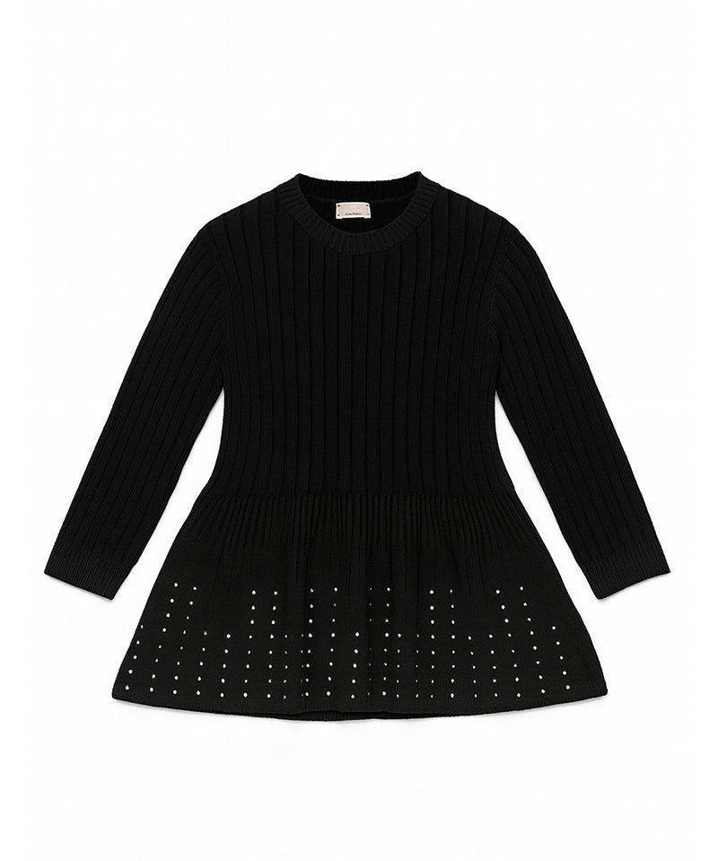 Elisabetta Franchi La Mia Bambina Abito Nero a Coste con Strass per Neonate