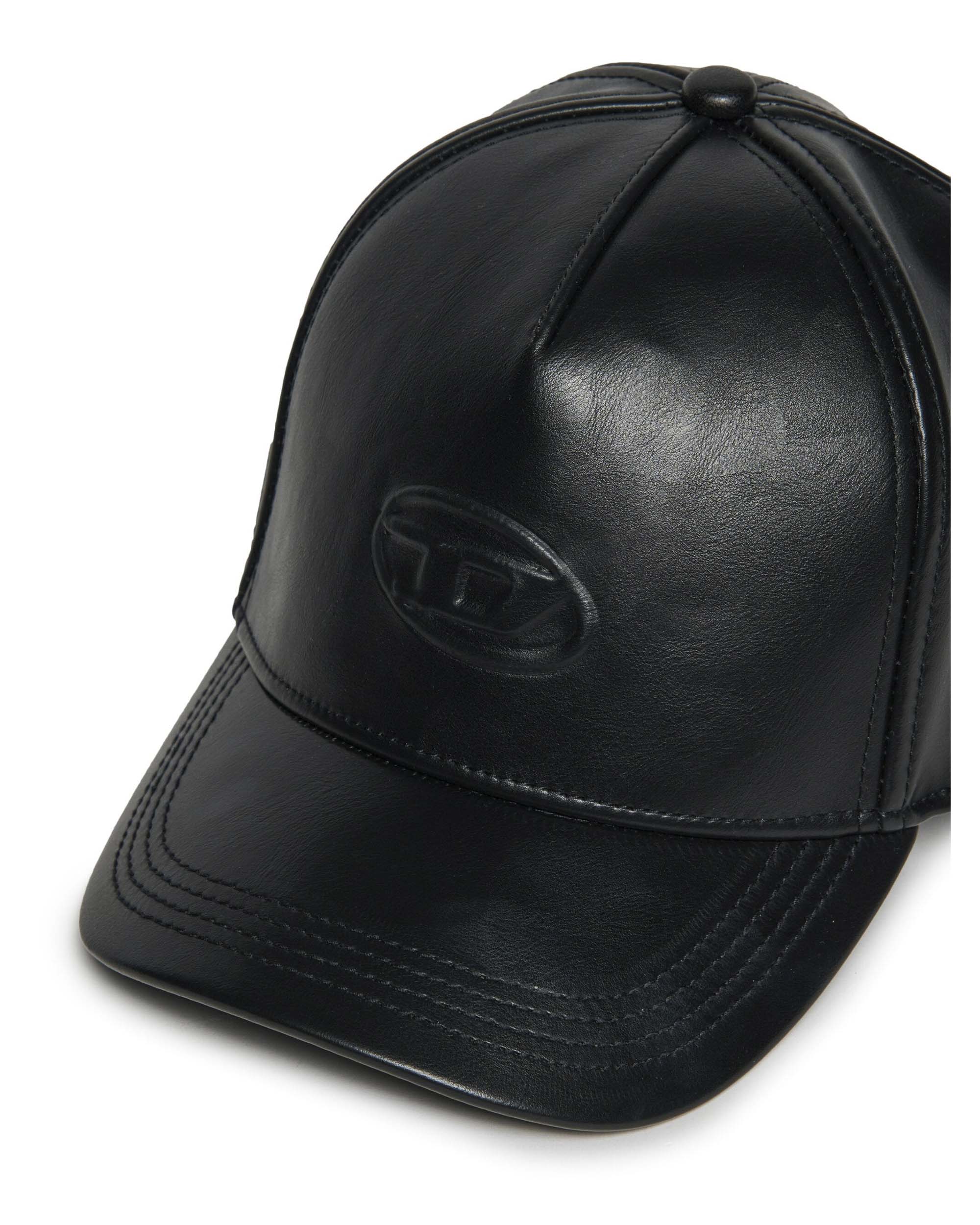 Diesel Kids Cappello Nero in Simil Pelle con Oval D
