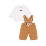 Moschino Kids T-shirt Bianca con Salopette Teddy per Neonati