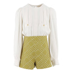 Elisabetta Franchi La Mia Bambina Camicia Panna con Shorts Verdi con Logo Geometrico per Bambine