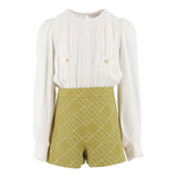 Elisabetta Franchi La Mia Bambina Camicia Panna con Shorts Verdi con Logo Geometrico per Bambine