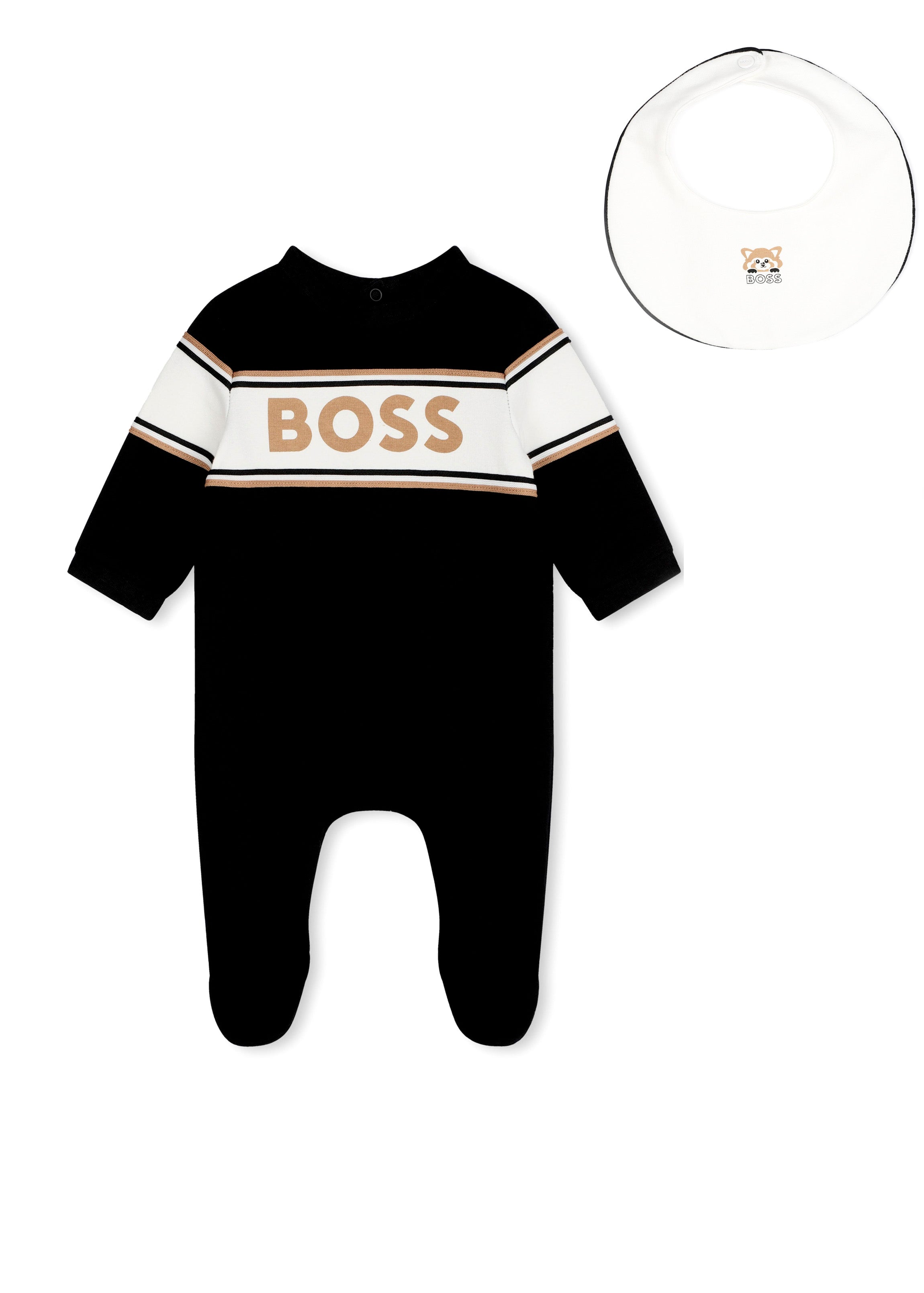 Boss Kids Tutina Nera con Logo con Bavetta per Neonati