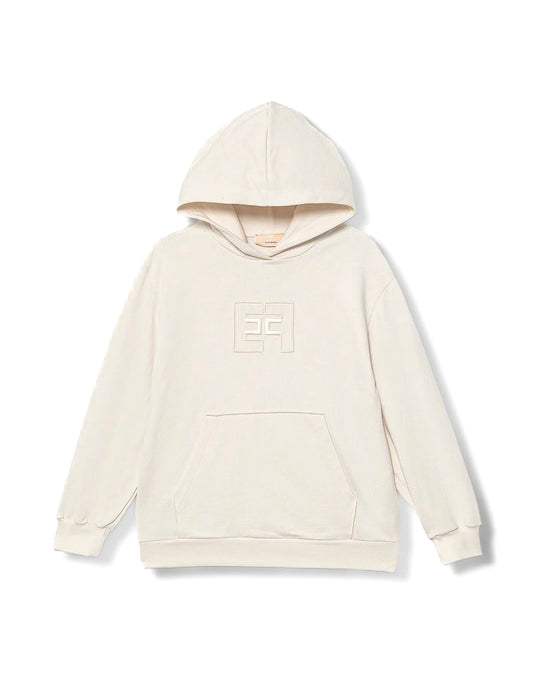 Elisabetta Franchi La Mia Bambina Felpa Panna con Cappuccio con Ricamo Logo per Bambine