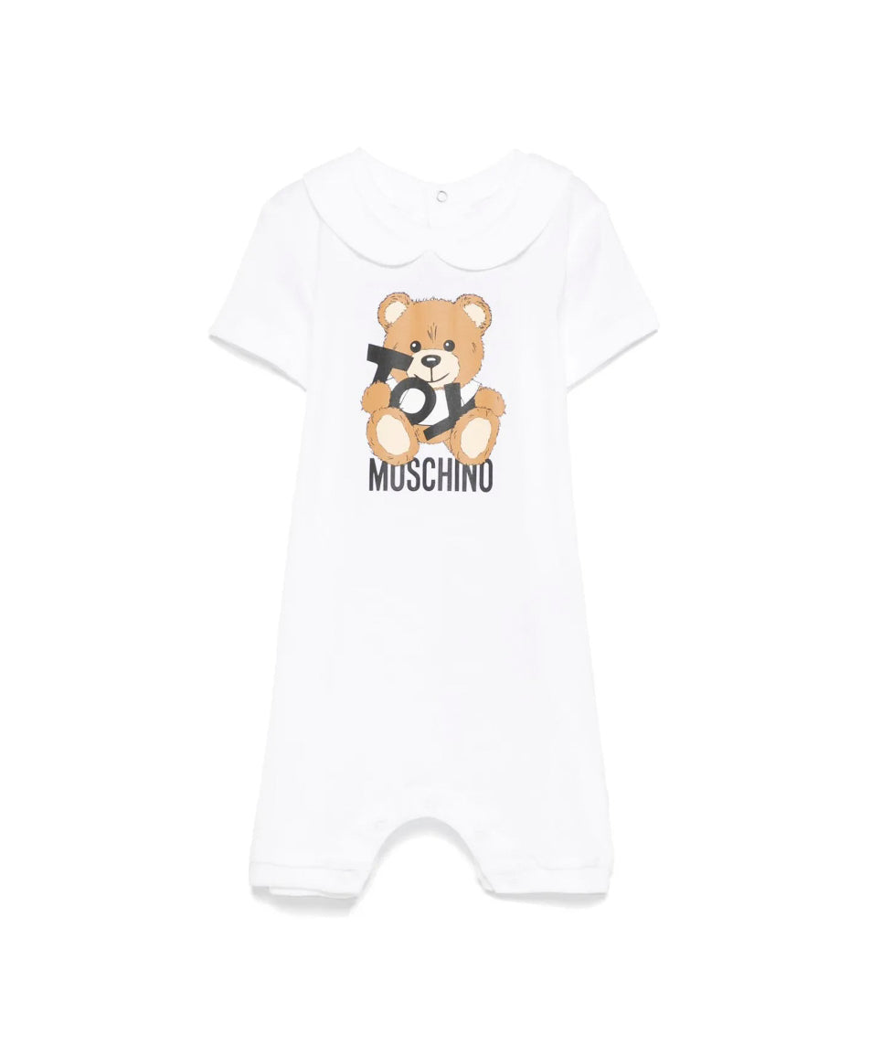 Moschino Kids Tutina Bianca con Stampa Toy per Neonati