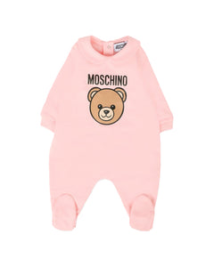 Moschino Kids Tutina Rosa con Logo Teddy per Neonate