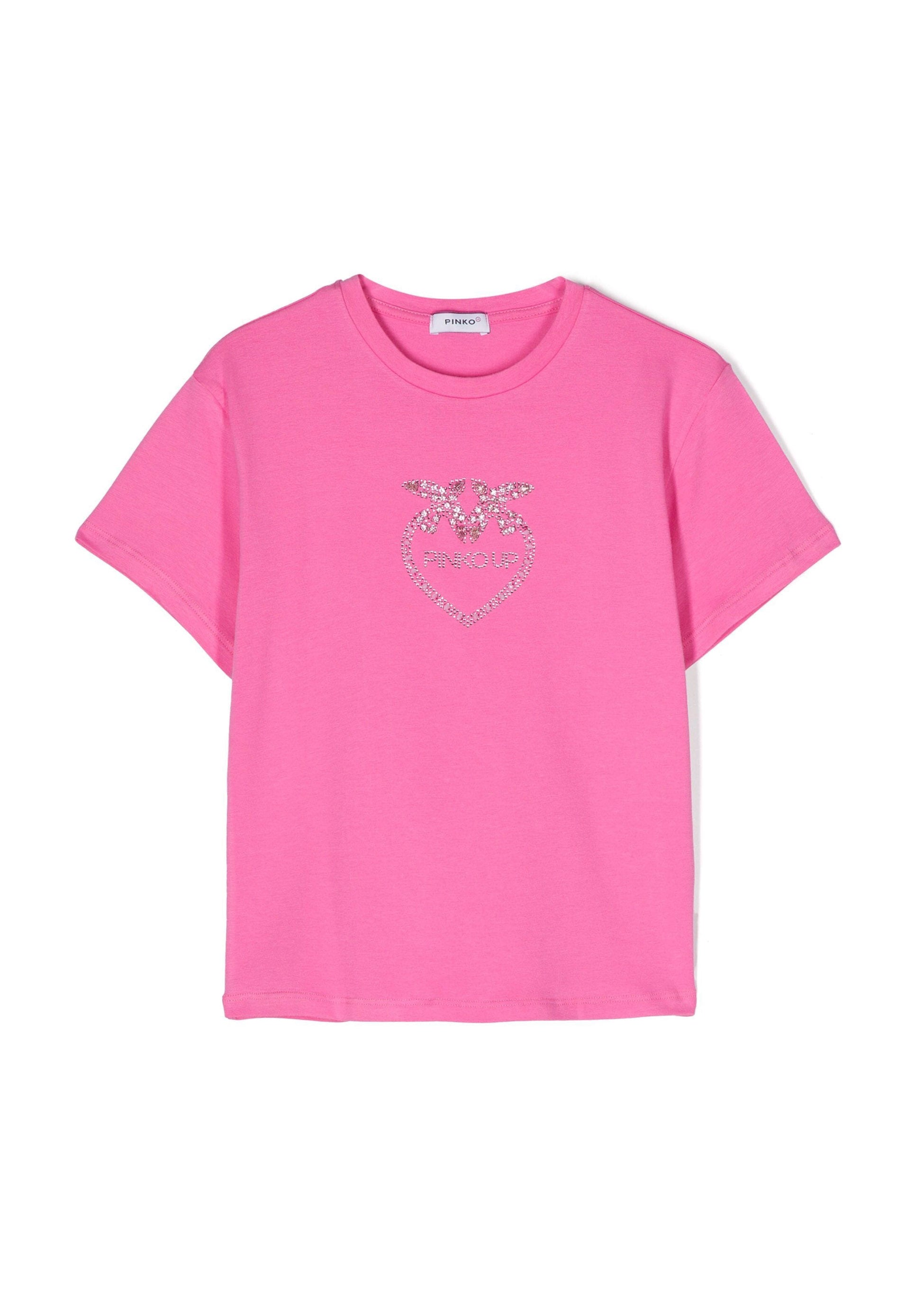 Pinko Kids T-shirt Rosa con Logo in Cristalli