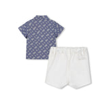 Boss Kids Blue Jacquard Shirt with White Shorts for Baby Boys