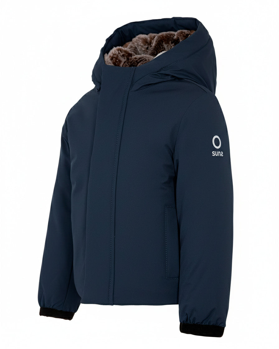 SUNS Kids Giubbotto Blu con Cappuccio e Interno in Pelliccia per Neonati