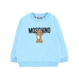 Moschino Kids Felpa Girocollo Celeste con Logo per Neonati
