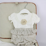 Deolinda T-shirt con Culotte Panna/Beige con Fiore per Neonate