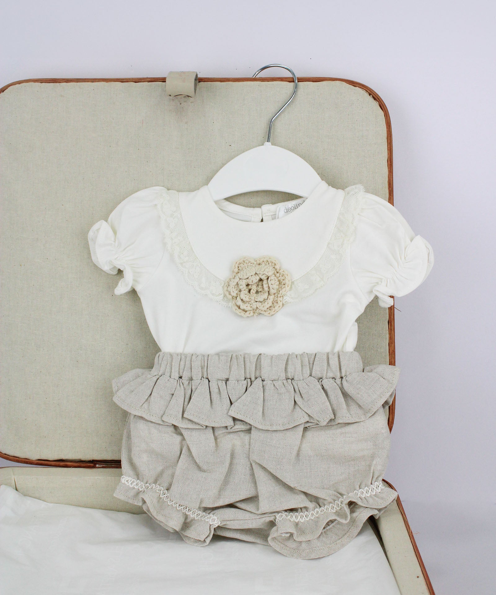 Deolinda T-shirt con Culotte Panna/Beige con Fiore per Neonate