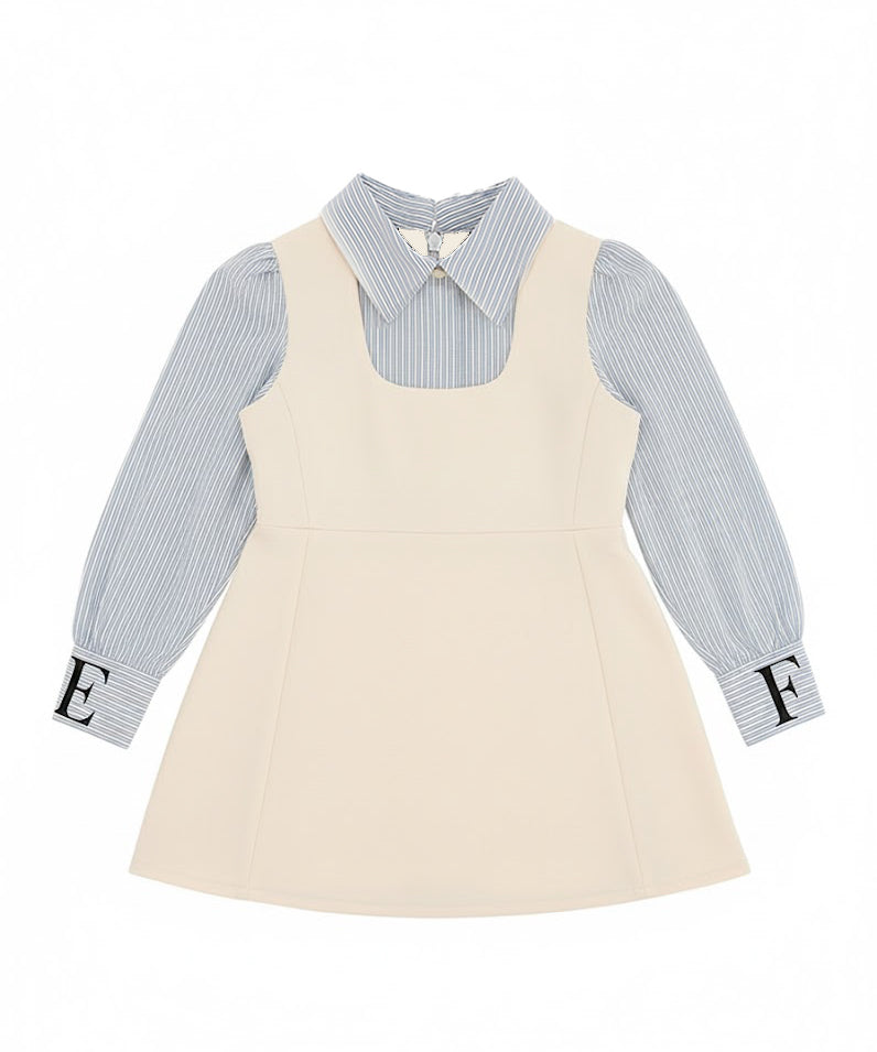 Elisabetta Franchi La Mia Bambina Salopette panna con Camicia a Righe per Neonate