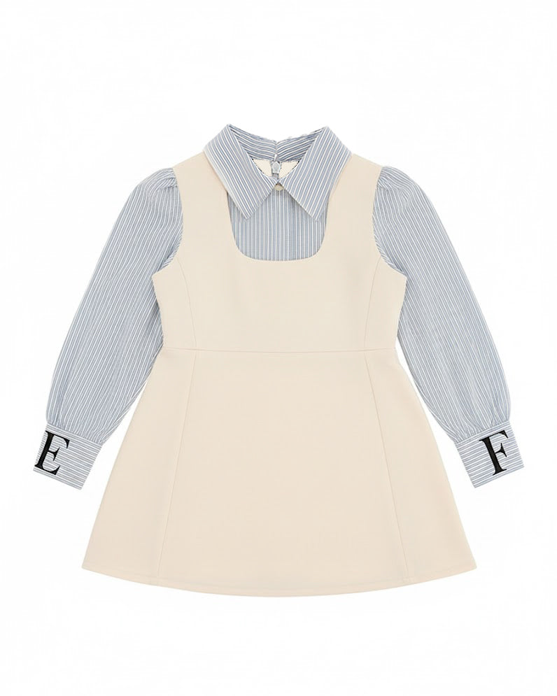 Elisabetta Franchi La Mia Bambina Salopette panna con Camicia a Righe per Neonate