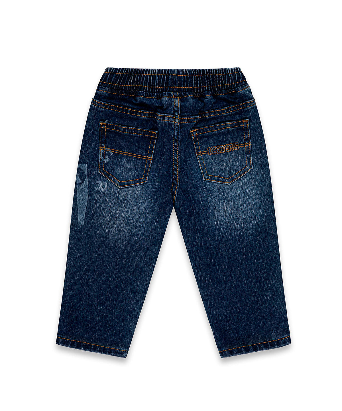 Iceberg Kids Jeans Denim Blu con Stampa a Laser per Neonati