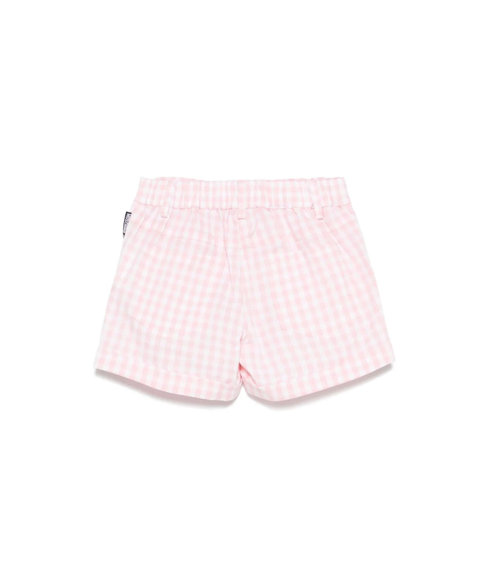 Moschino Kids Shorts Rosa a Quadri con Ricamo Toy per Neonate