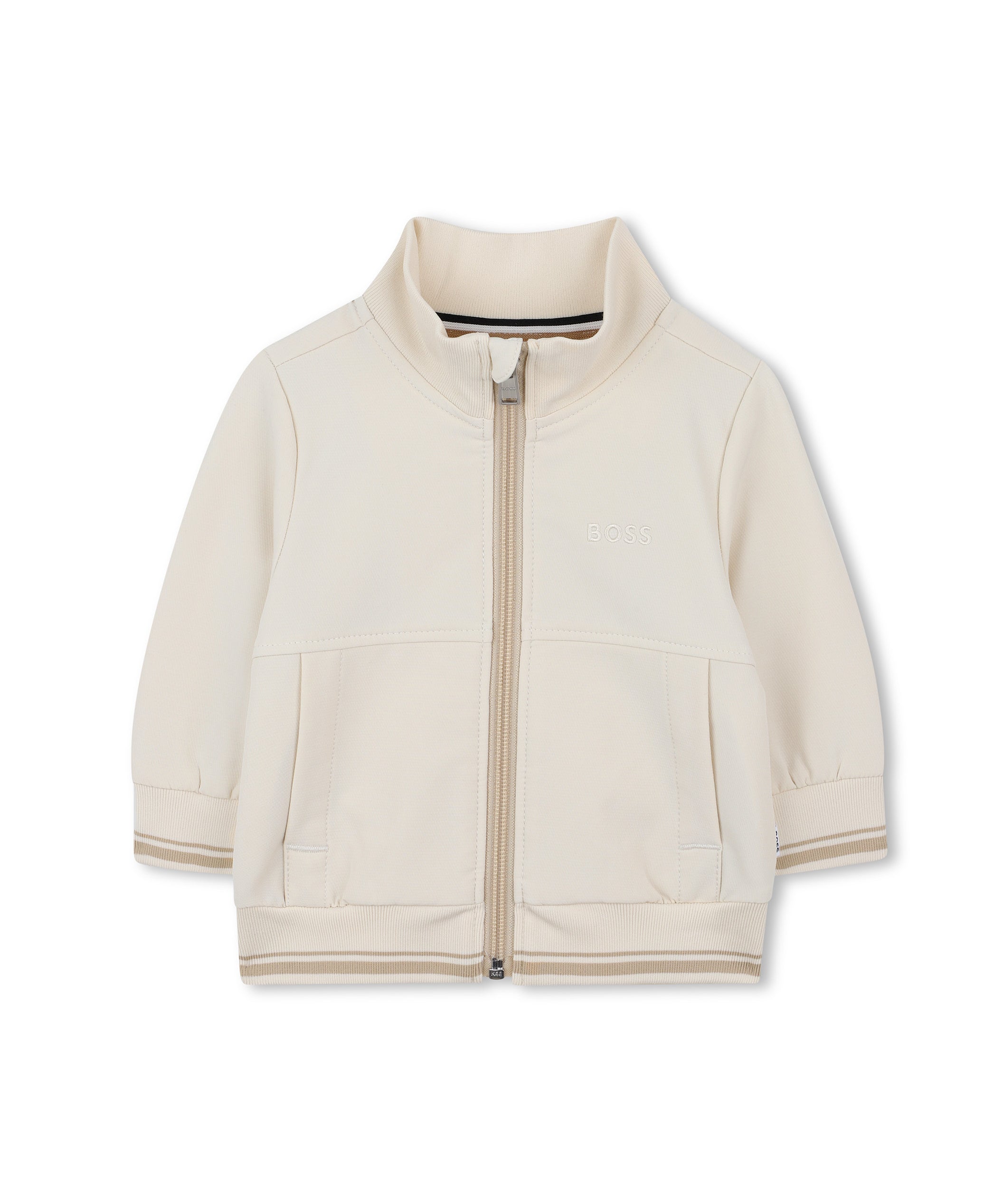 Boss Kids Cardigan Sabbia con Zip per Neonati