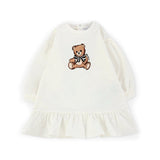Moschino Kids Abito Panna con Volant con Teddy per Neonate