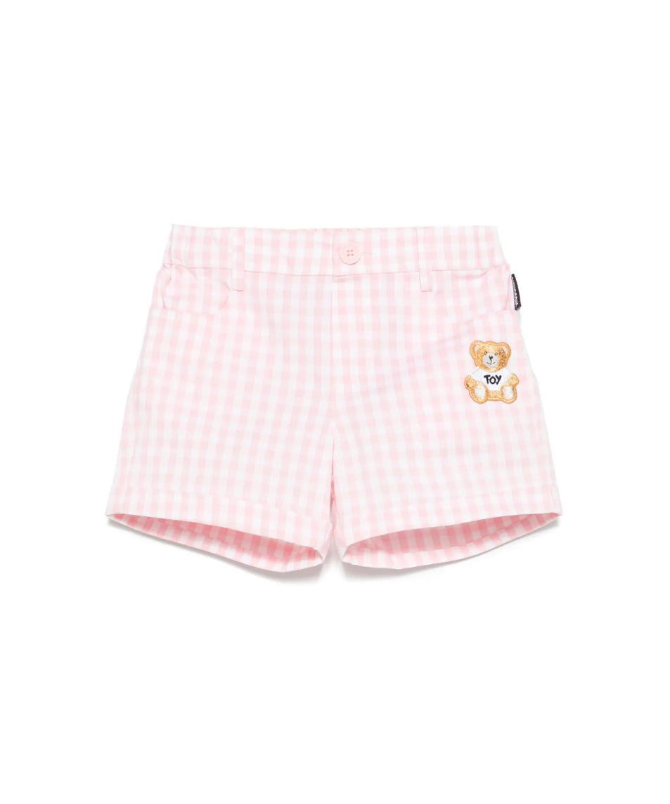 Moschino Kids Shorts Rosa a Quadri con Ricamo Toy per Neonate