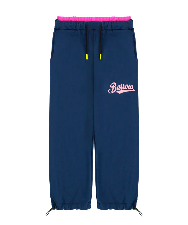 Barrow Kids Pantaloni Blu con Coulisse e Logo Rosa per Bambine
