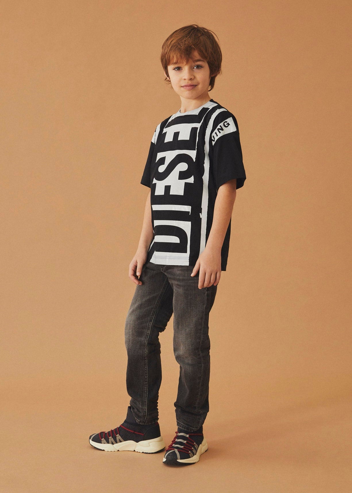 Diesel Kids T-shirt Nera/Bianca con Logo Interrupted per Bambini